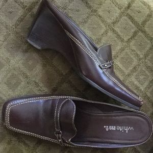 Comfy brown, heeled slip on shoes